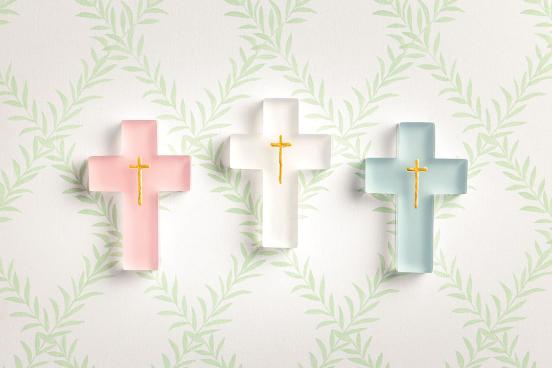 SOLID RESIN CROSS WITH HAND-PAINTED GOLD CROSS LAYER
