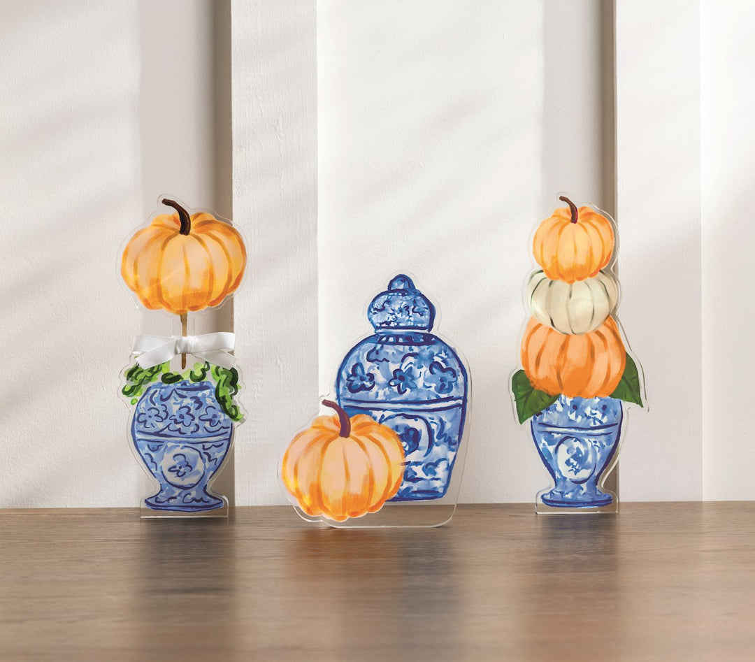 CHINOISERIE PUMPKIN TOPIARY ACRYLIC SITTER