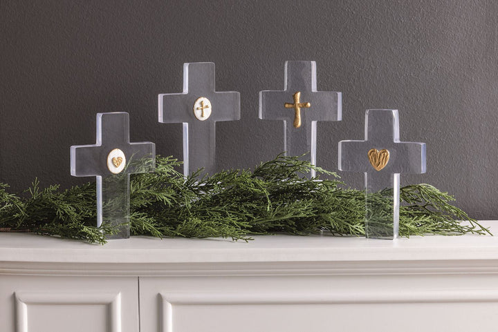GOLD HEART ICON CROSS SITTER