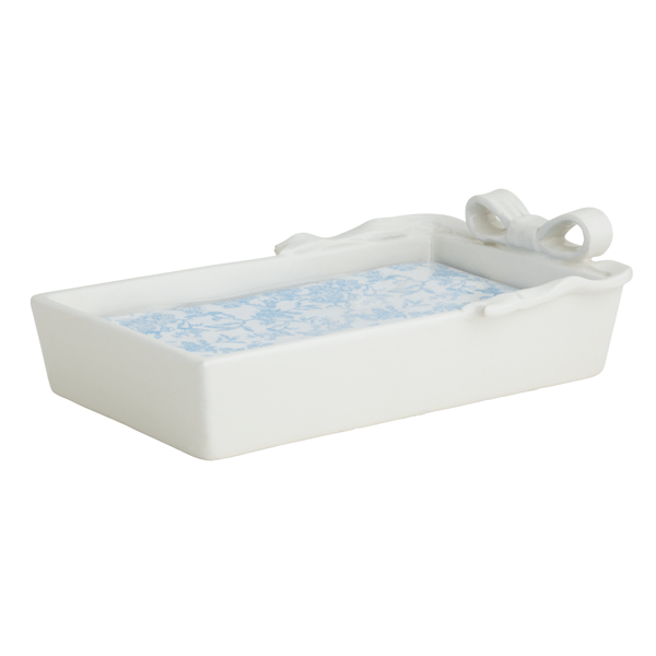 WHITE EMBOSSED BOW GUEST NAPKIN HOLDER ON WHITE BACKGROUND