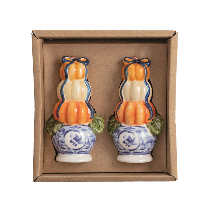 CHINOISERIE PUMPKIN TOPIARY SALT & PEPPER SHAKER SET