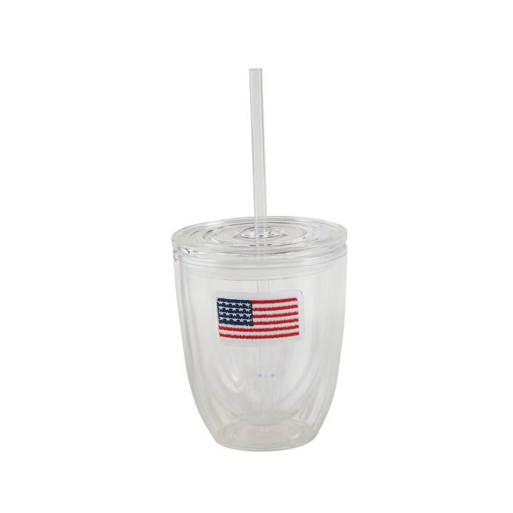 AMERICAN FLAG EMBROIDERED PATCH TUMBLER WITH STRAW