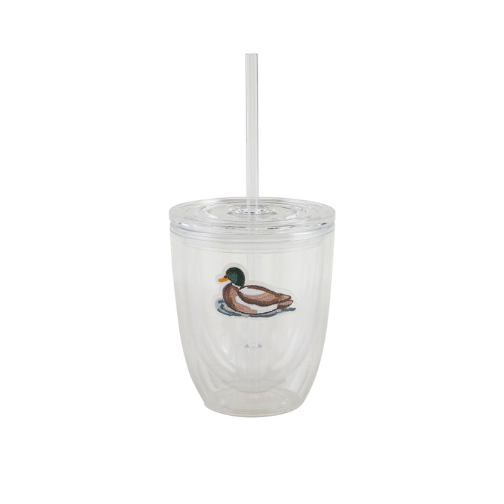 MALLARD DUCK EMBROIDERED PATCH TUMBLER WITH STRAW