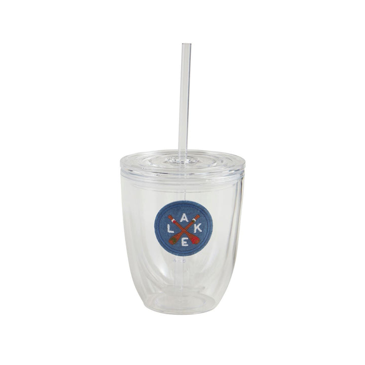 LAKE EMBROIDERED PATCH TUMBLER WITH STRAW