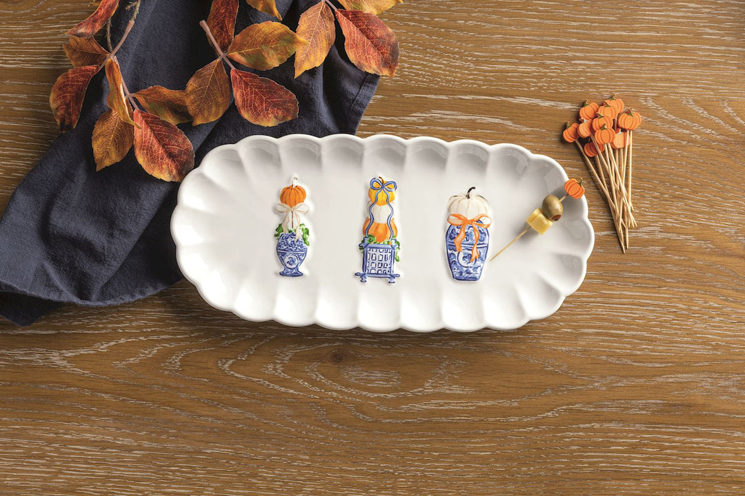 CHINOISERIE PUMPKIN TOPIARY TRAY & TOOTHPICK SET