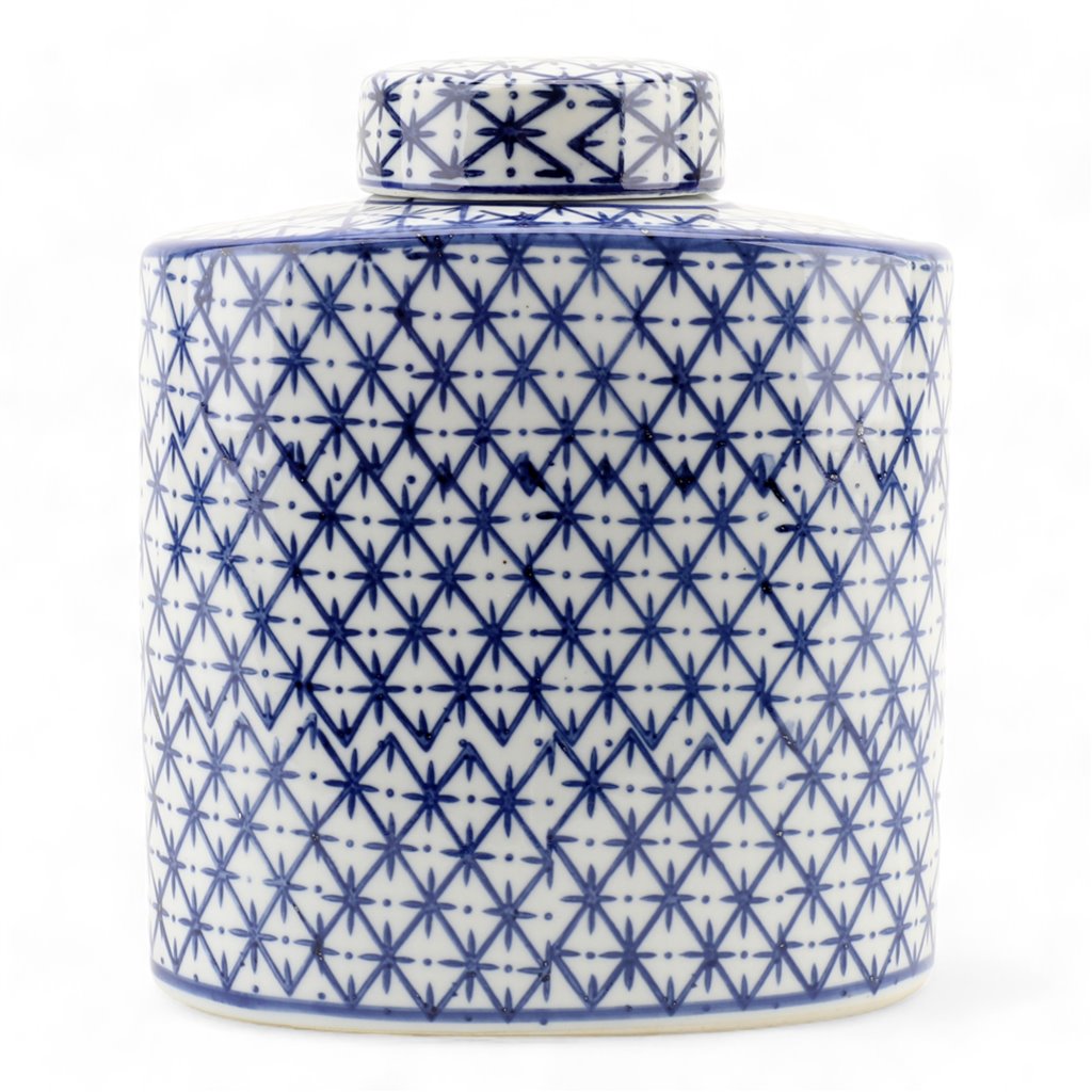 BLUE & WHITE PORCELAIN ROUND JAR