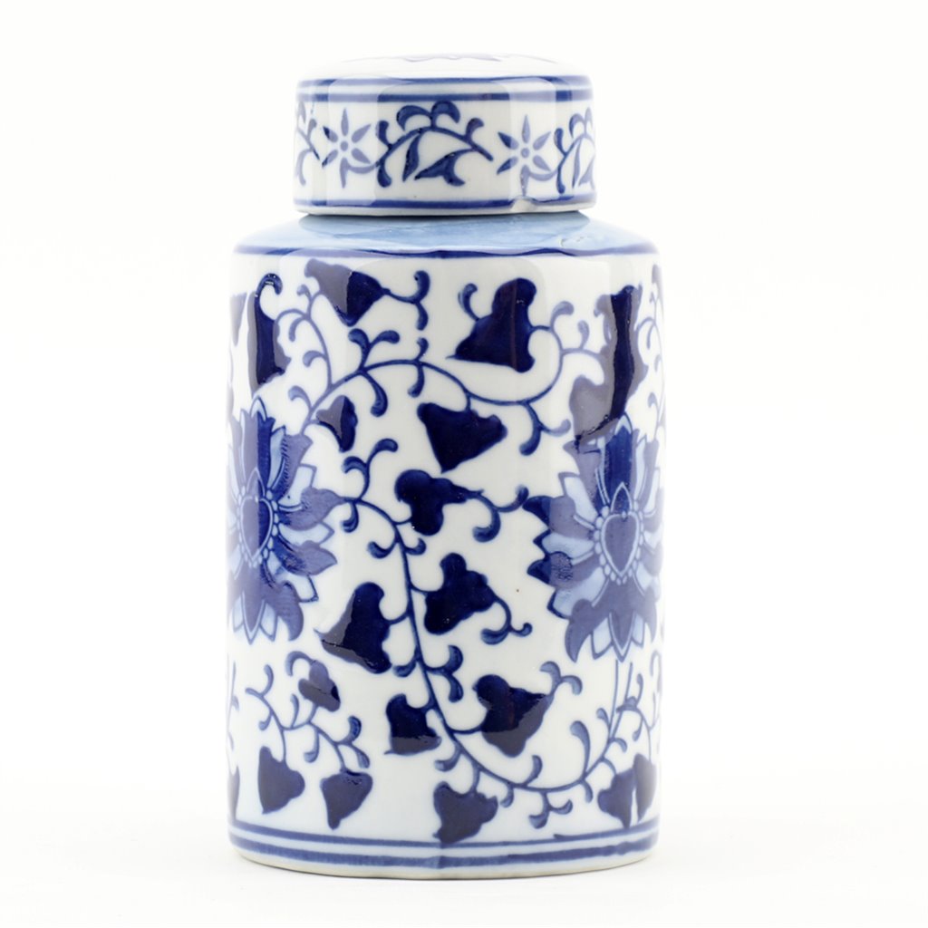 BLUE & WHITE FLORAL VINE TEA JAR
