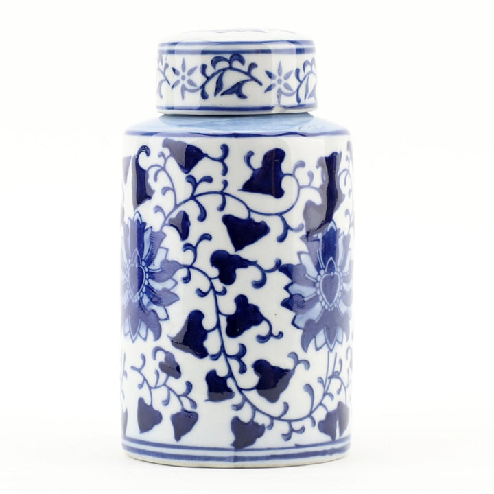 BLUE & WHITE FLORAL VINE TEA JAR