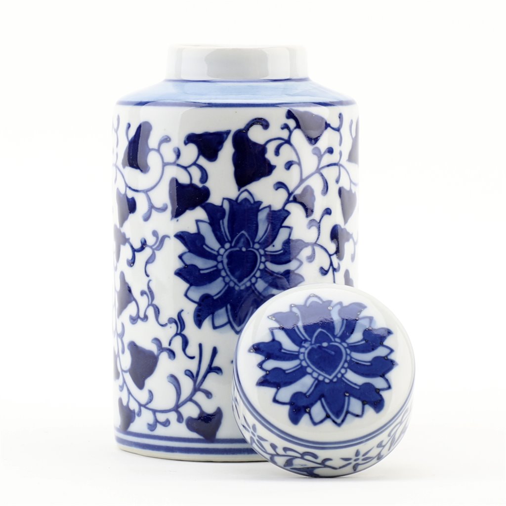 BLUE & WHITE FLORAL VINE TEA JAR