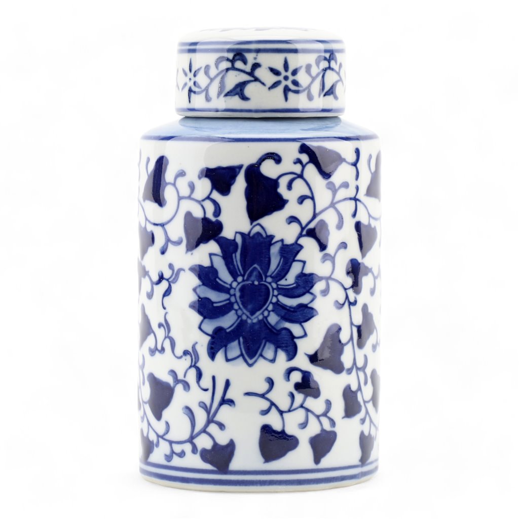 BLUE & WHITE FLORAL VINE TEA JAR
