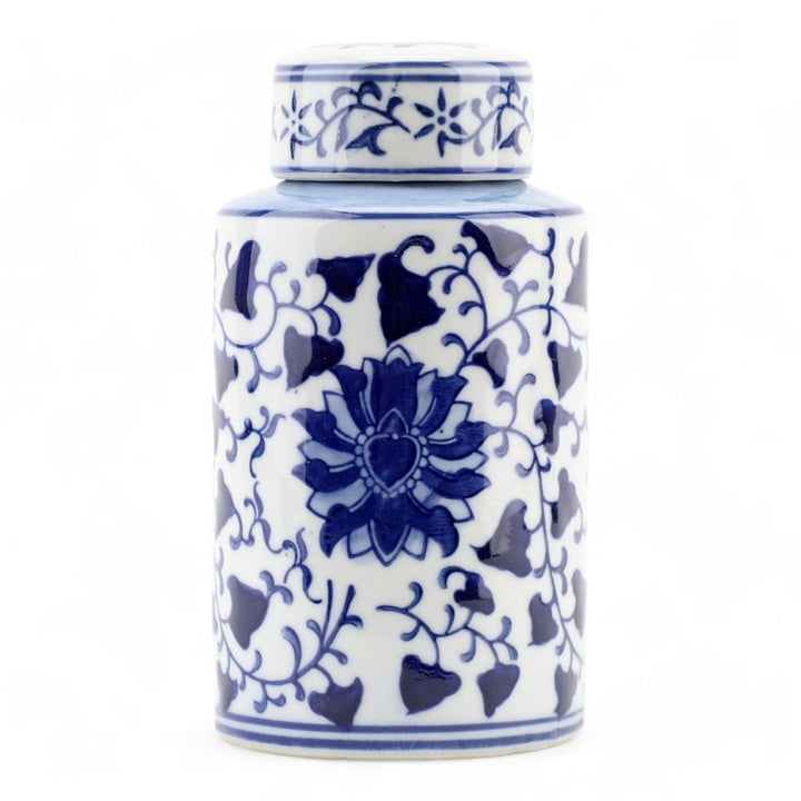 BLUE & WHITE FLORAL VINE TEA JAR