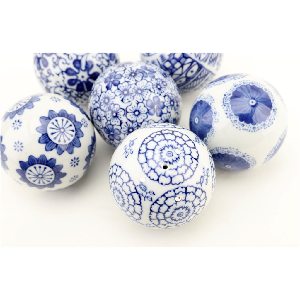 BLUE & WHITE BALL DECOR SET/6, 3"