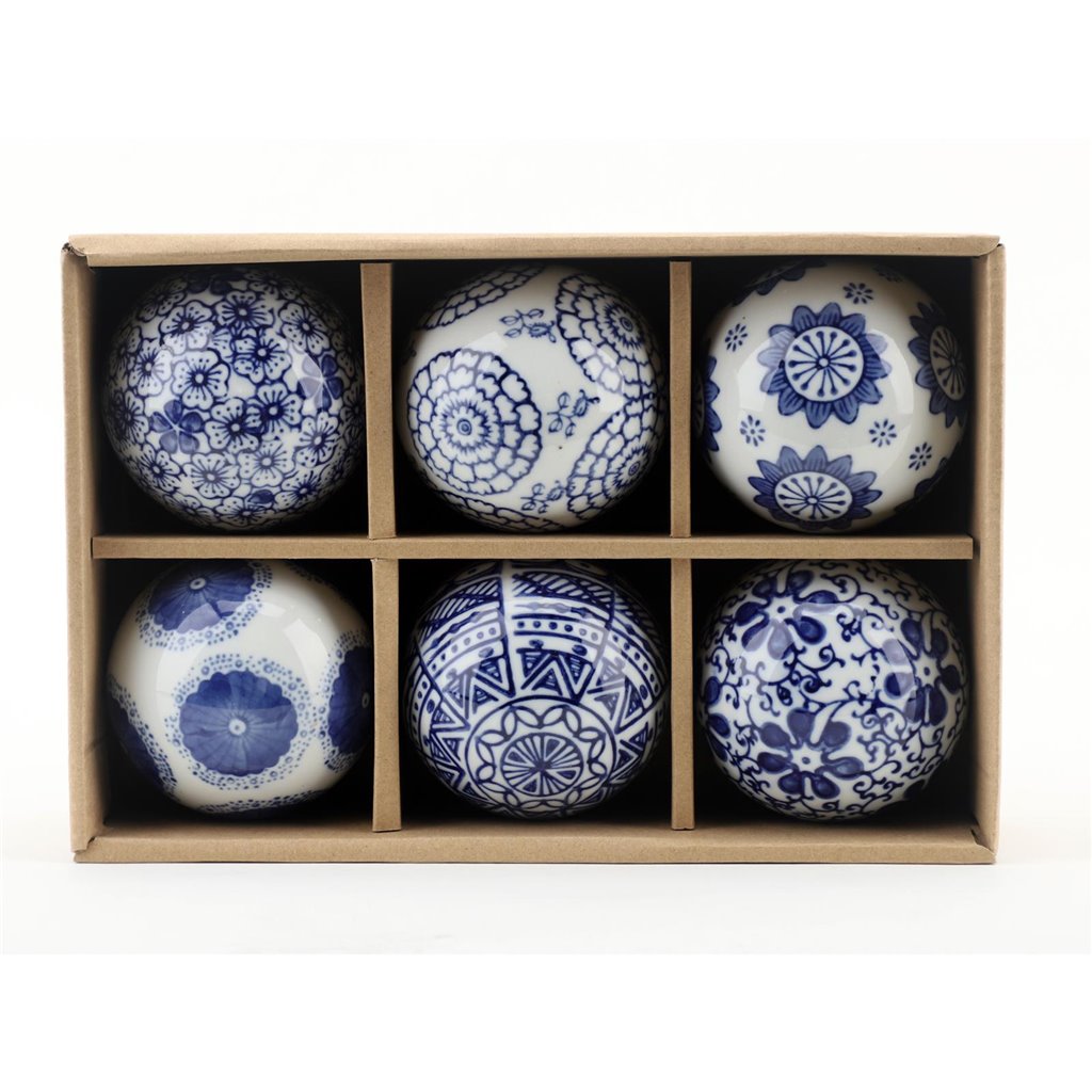 BLUE & WHITE BALL DECOR SET/6, 3"