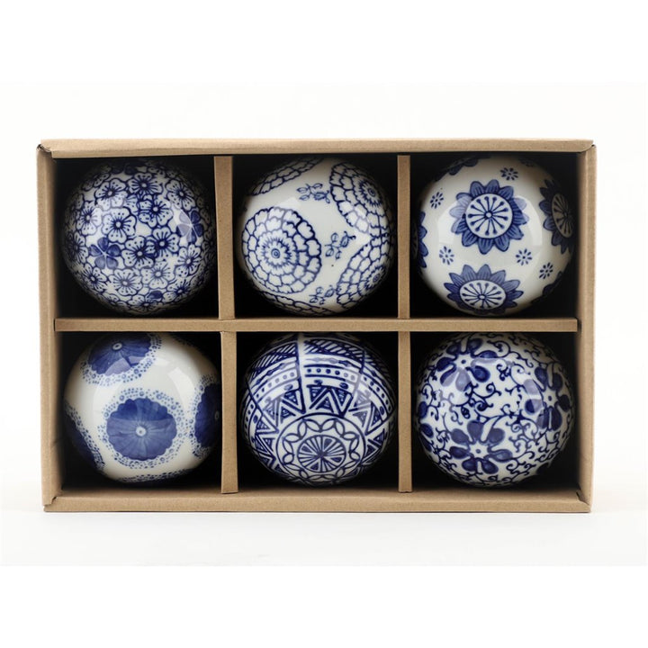 BLUE & WHITE BALL DECOR SET/6, 3"