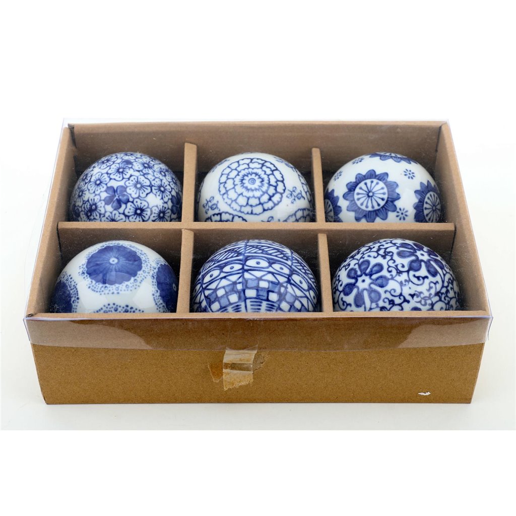 BLUE & WHITE BALL DECOR SET/6, 3"