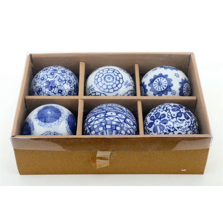 BLUE & WHITE BALL DECOR SET/6, 3"