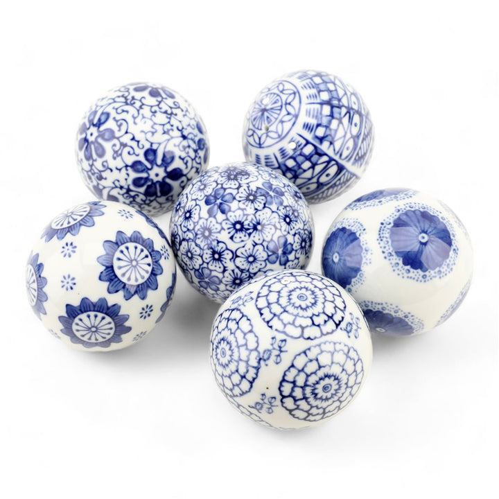 BLUE & WHITE BALL DECOR SET/6, 3"