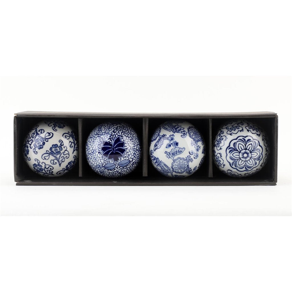 BLUE & WHITE BALL DECOR SET/4, 4.25"