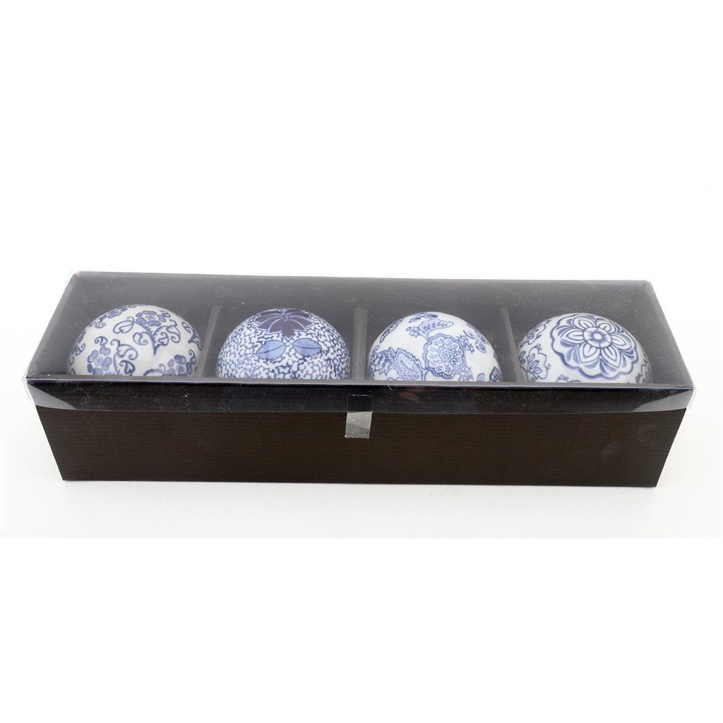 BLUE & WHITE BALL DECOR SET/4, 4.25"