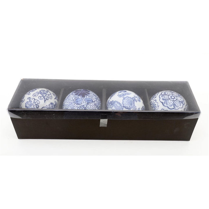 BLUE & WHITE BALL DECOR SET/4, 4.25"