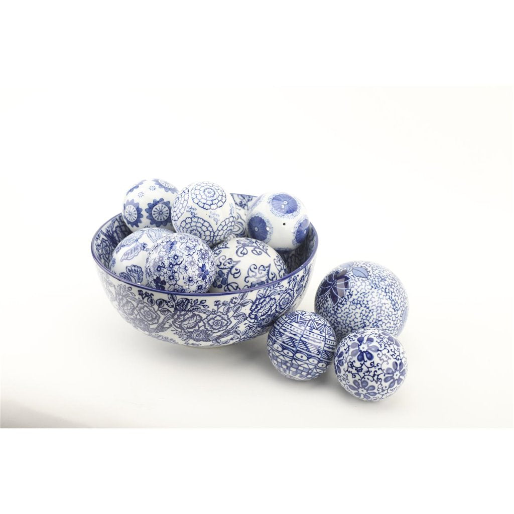 BLUE & WHITE BALL DECOR SET/4, 4.25"
