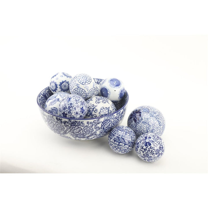 BLUE & WHITE BALL DECOR SET/4, 4.25"
