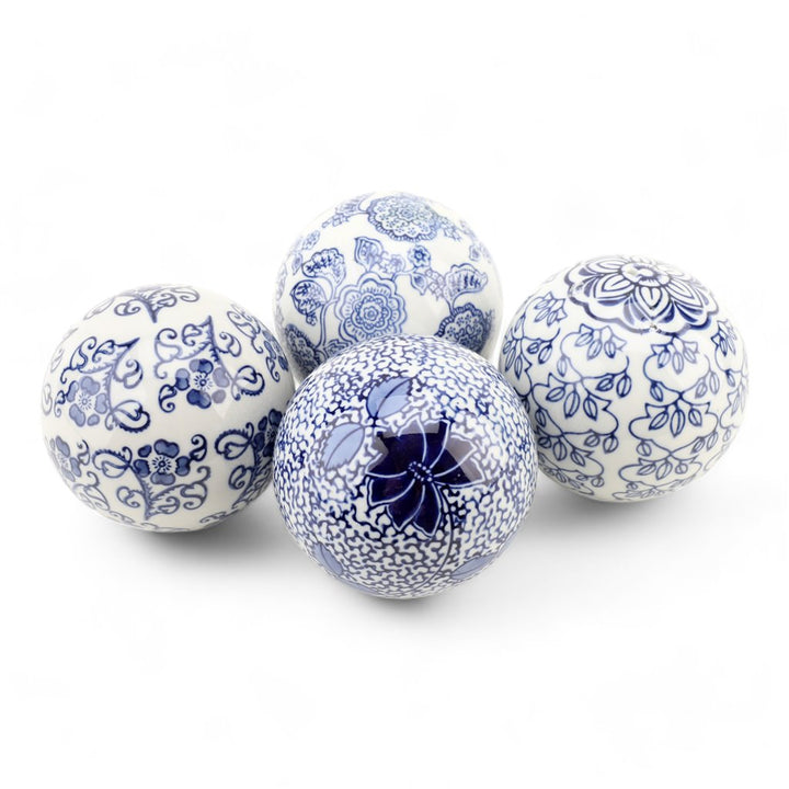 BLUE & WHITE BALL DECOR SET/4, 4.25"