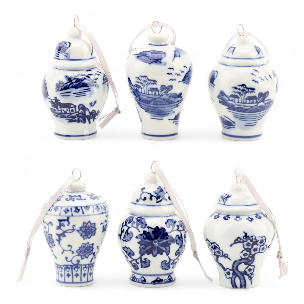 BLUE & WHITE GINGER JAR ORNAMENT SET