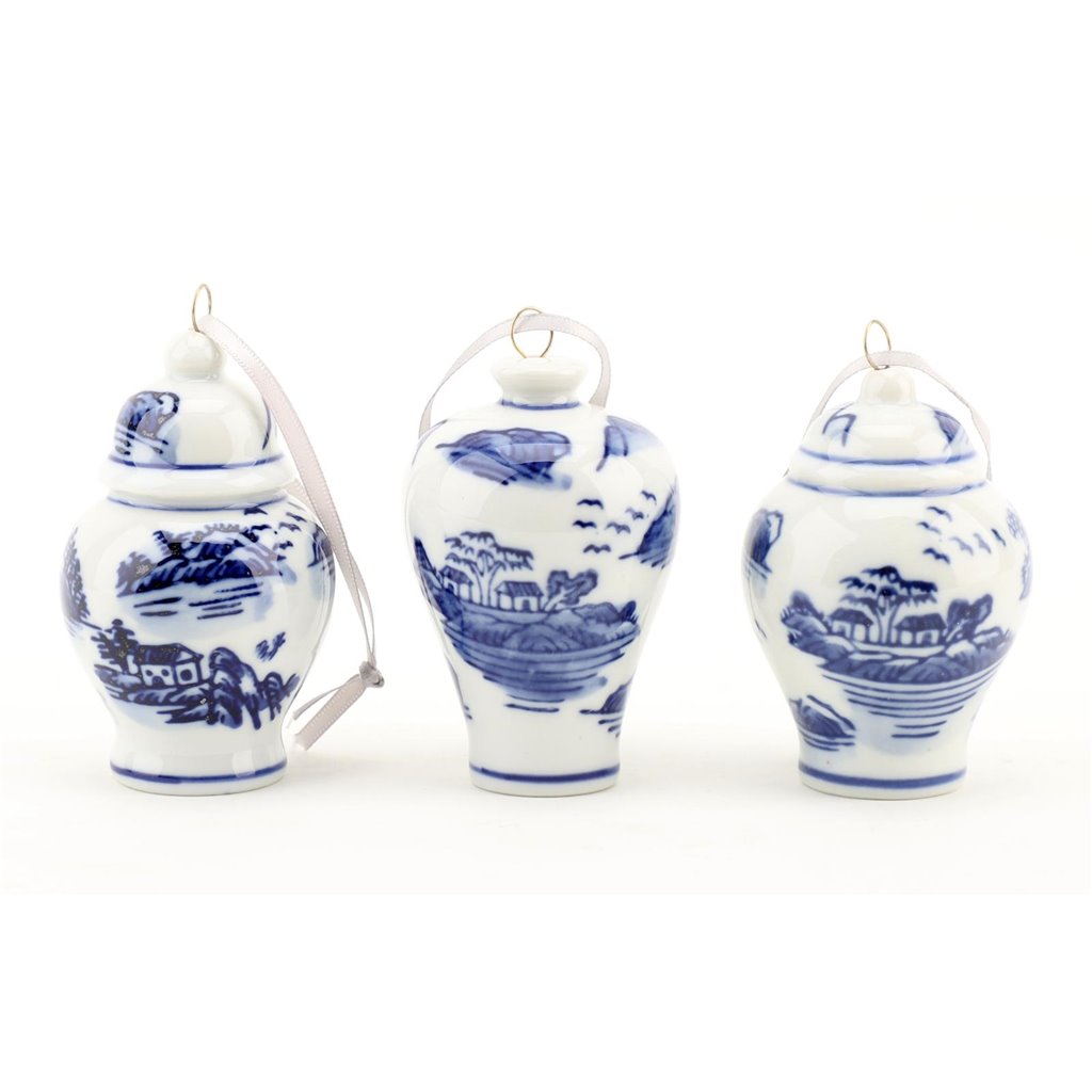 BLUE & WHITE GINGER JAR ORNAMENT SET
