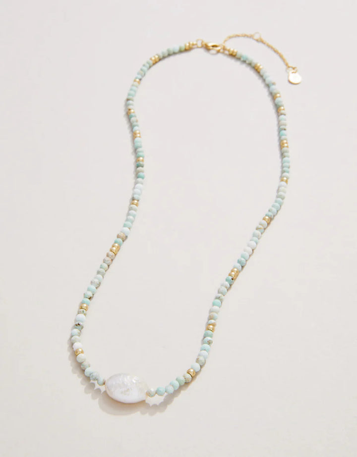 HARMONY BEADED NECKLACE 17" LIGHT TURQUOISE/PEARL