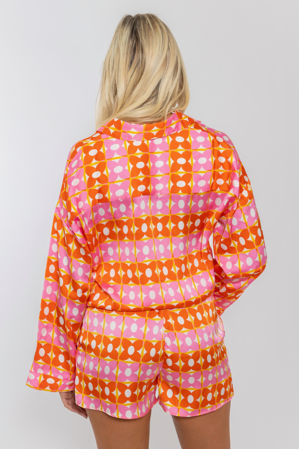 KARLIE: PINK RETRO FLORAL ELASTIC POCKET SHORT