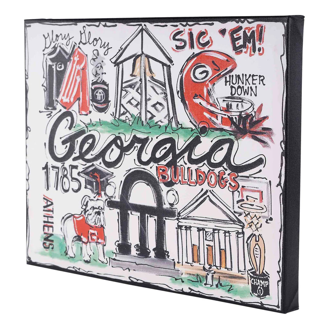 Georgia Bulldogs canvas artwork featuring iconic UGA landmarks and school spirit designs | Walker Boutique