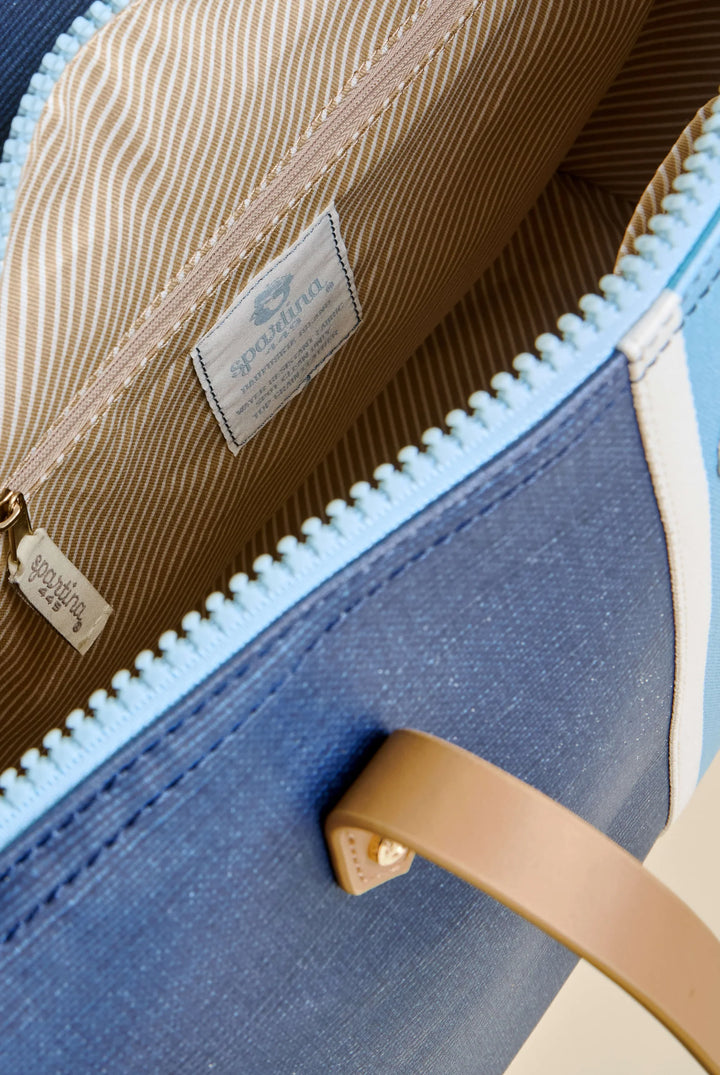 NAVY BLUE STRIPE ARMADA ZIP TRAVEL TOTE