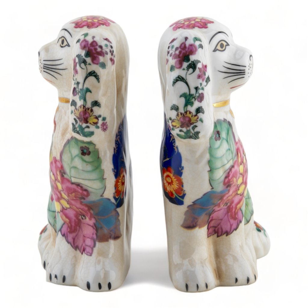 TOBACCO LEAF STAFFORDSHIRE SMALL DOG PAIR