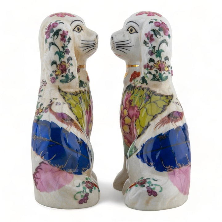 TOBACCO LEAF STAFFORDSHIRE SMALL DOG PAIR