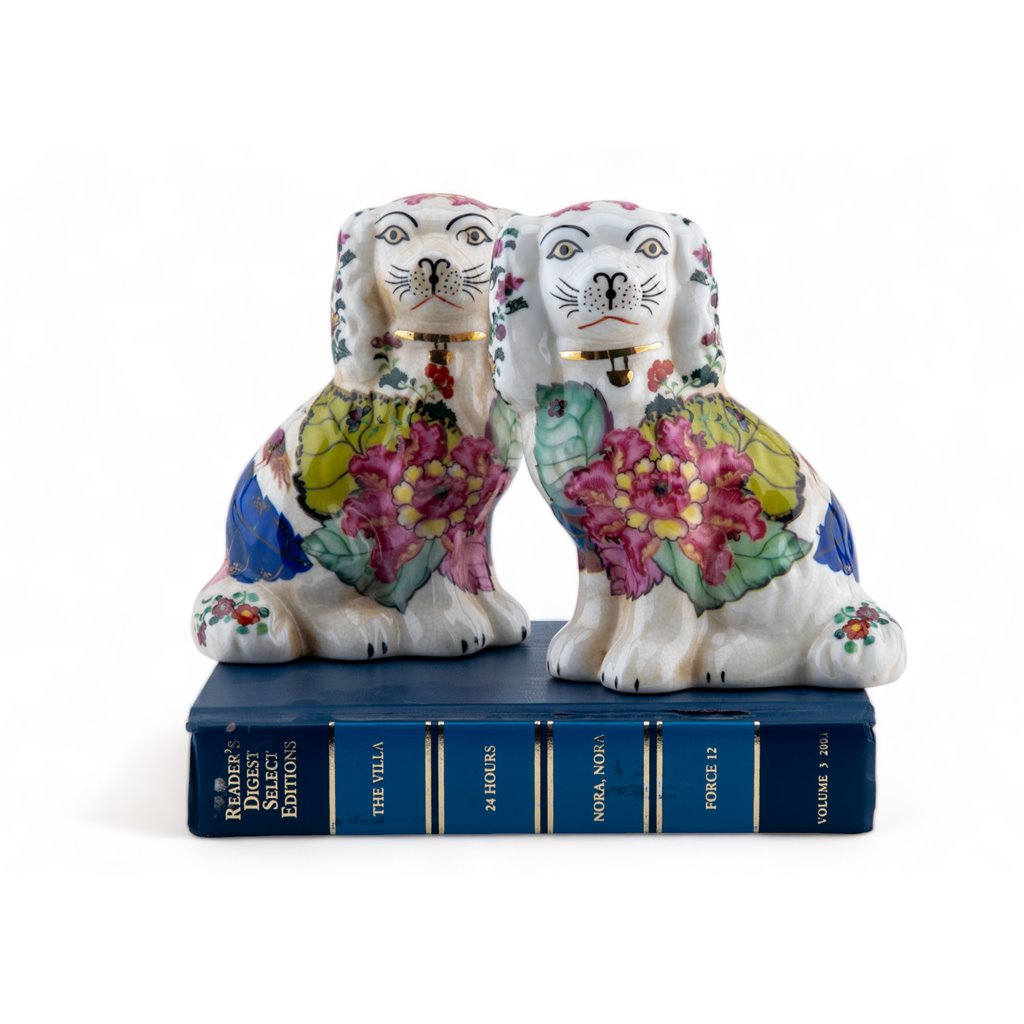 TOBACCO LEAF STAFFORDSHIRE SMALL DOG PAIR