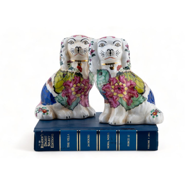 TOBACCO LEAF STAFFORDSHIRE SMALL DOG PAIR
