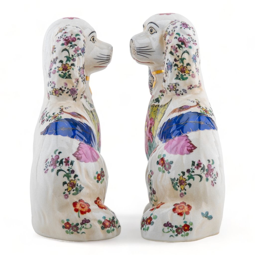 TOBACCO LEAF STAFFORDSHIRE DOG PAIR