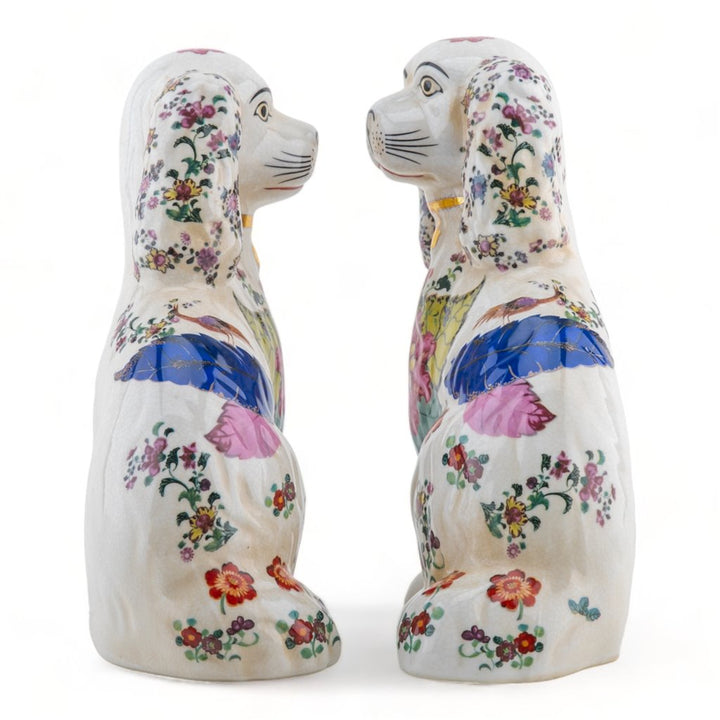 TOBACCO LEAF STAFFORDSHIRE DOG PAIR