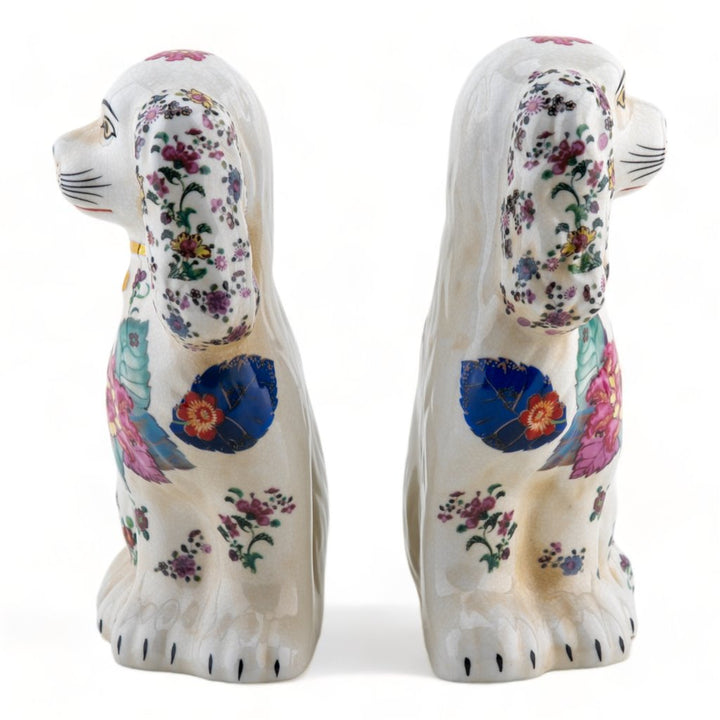 TOBACCO LEAF STAFFORDSHIRE DOG PAIR