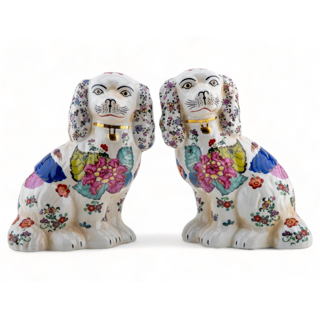 TOBACCO LEAF STAFFORDSHIRE DOG PAIR