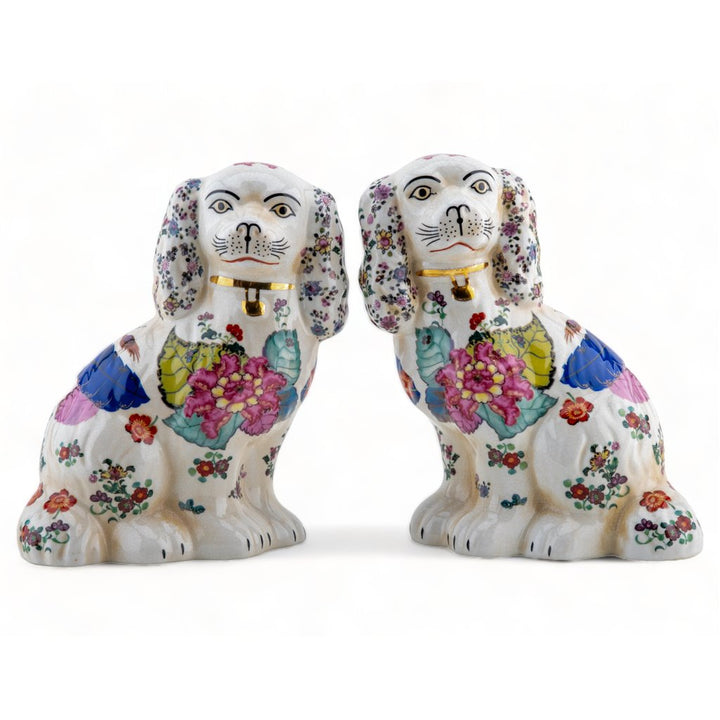TOBACCO LEAF STAFFORDSHIRE DOG PAIR