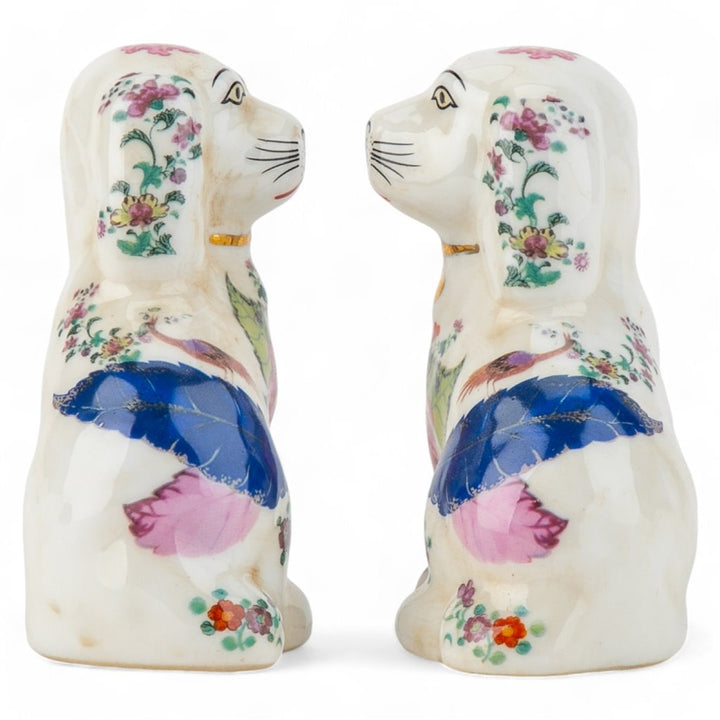 TOBACCO LEAF STAFFORDSHIRE PETITE DOG PAIR