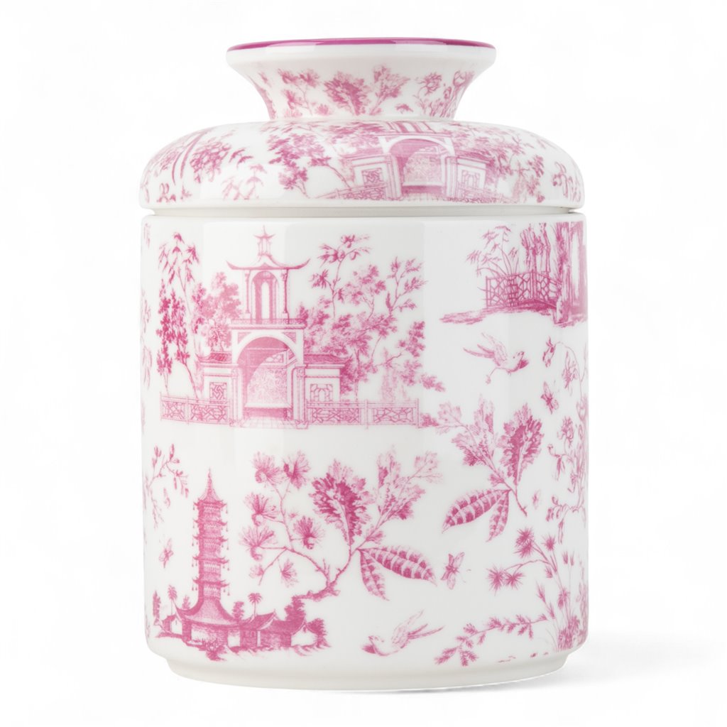 PINK TOILE ROUND TISSUE BOX