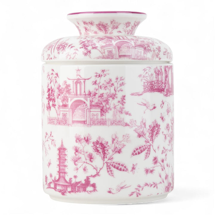 PINK TOILE ROUND TISSUE BOX