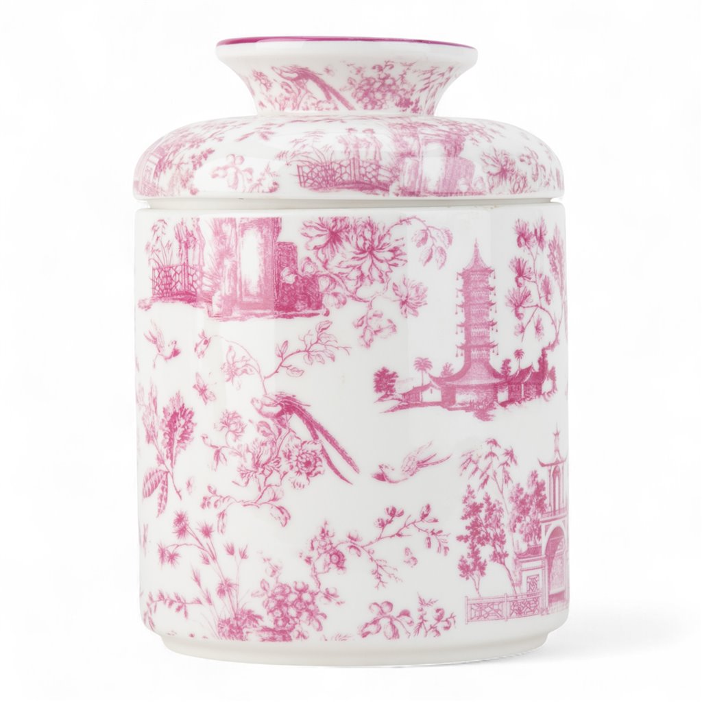 PINK TOILE ROUND TISSUE BOX