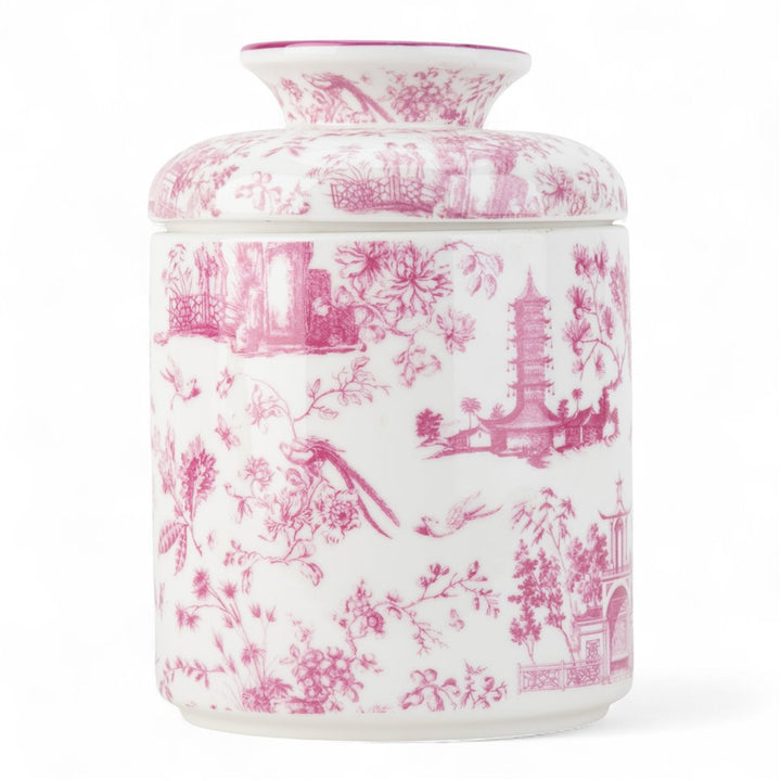 PINK TOILE ROUND TISSUE BOX