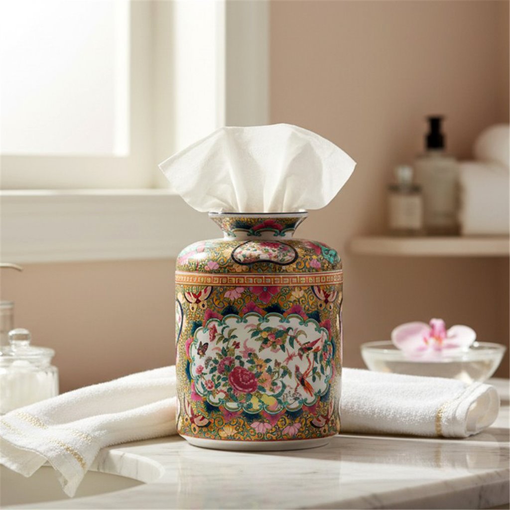 ROSE MEDALLION CANTON ROUND TISSUE BOX