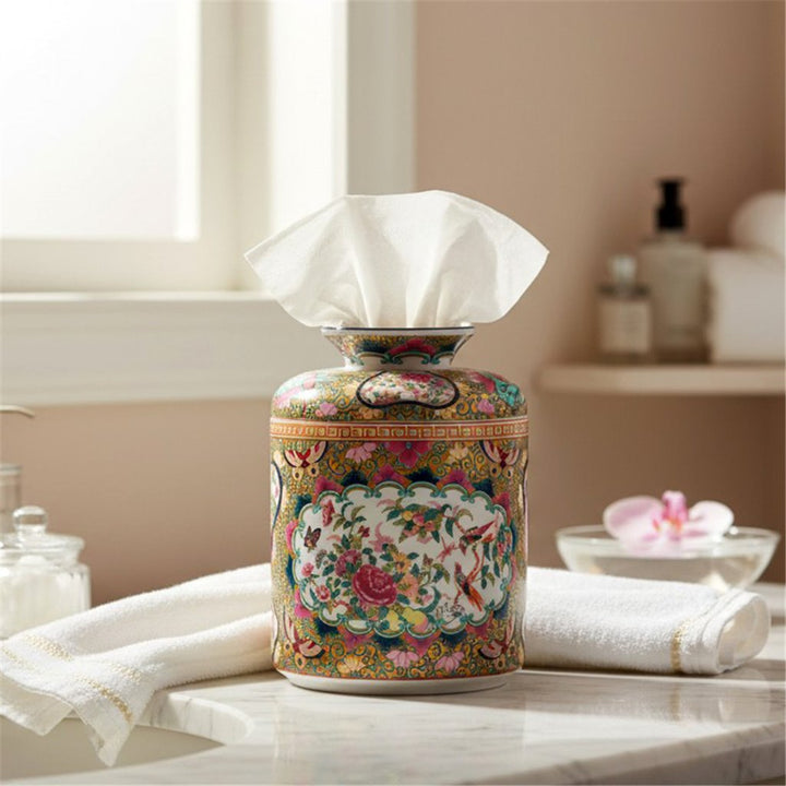ROSE MEDALLION CANTON ROUND TISSUE BOX