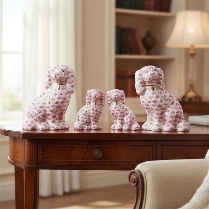 Pink Fishnet Staffordshire Small Dog Pair